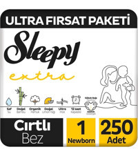 Sleepy Extra Günlük Aktivite Yenidoğan Cırtlı Bebek Bezi 250 Adet
