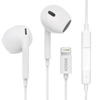 Kodak 210 Apple Uyumlu Silikonsuz Mikrofonlu Lightning Kablolu Kulaklık Beyaz