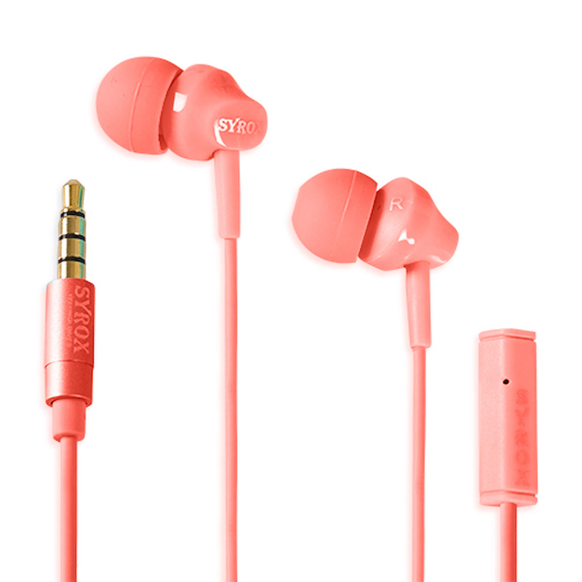 Syrox K8 Silikonlu Mikrofonlu 3.5 mm Jak Kablolu Kulaklık Pembe