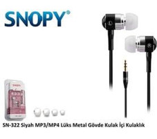 Snopy SN 322 Silikonlu Mikrofonlu 3.5 mm Jak Kablolu Kulaklık Siyah