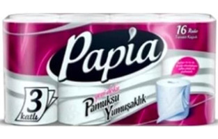 Papia Pamuksu Yumuşaklık 3 Katlı 16'lı Rulo Tuvalet Kağıdı