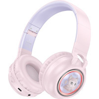 Hoco W50 Tek Mikrofonlu 5.3 Silikonsuz Kablosuz Kulak Üstü Bluetooth Kulaklık Pembe
