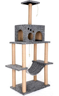 Nursoft Oturaklı Oyuncaklı Merdivenli Katlı 150 cm Kedi Tırmalama Evi