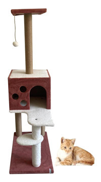 Nursoft Oturaklı Oyuncaklı Katlı 124 cm Kedi Tırmalama Evi Rose