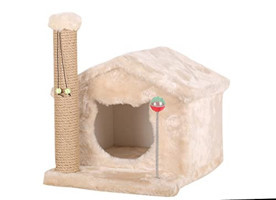 Misspet Oyuncaklı 50 cm Kedi Tırmalama Evi Bej