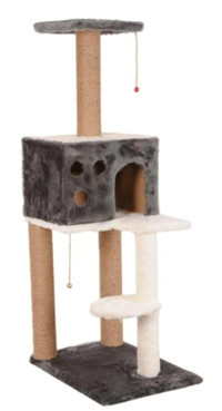Nursoft Oturaklı Oyuncaklı Katlı 124 cm Kedi Tırmalama Evi Koyu Gri
