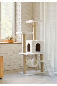 Nursoft Oturaklı Merdivenli Katlı 125 cm Kedi Tırmalama Evi