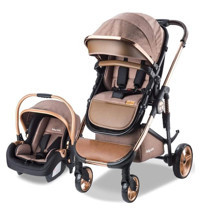 Baby Care Black Çift Yönlü Katlanır Travel Sistem Bebek Arabası Kahverengi