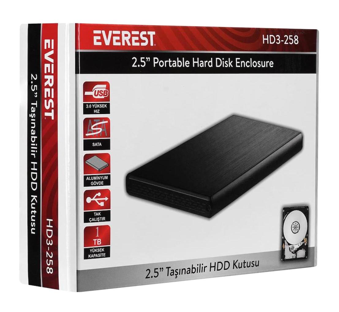 Everest HD3-258 1 TB 2.5 inç USB Type C USB 3.0 Taşınabilir SSD Siyah