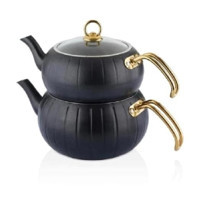 Oms 8218 Granit Gold Kulplu Çaydanlık Siyah