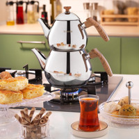 Schafer Tea Chef Çelik Ahşap Kulplu Çaydanlık Gümüş