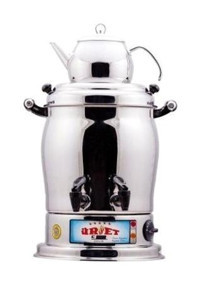 Üret Çelik 2000 W 12 lt Çelik Tek Demlikli Çift Musluklulu Elektrikli Semaver Gümüş