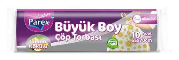 Parex Limon Kokulu Büzgülü Büyük Boy 65x70 cm Çöp Poşeti 10 Adet Sarı