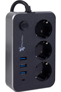 Fulltech Ftr-02 2500 W Kalın Anahtarlı Akım Korumalı 3'lü 2 m USB Uzatma Kablosu Siyah