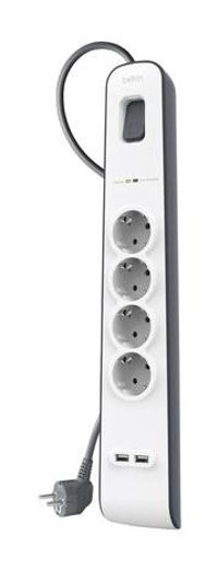 Belkin BSV401VF2M Kalın Anahtarlı Akım Korumalı 4'lü 2 m USB Uzatma Kablosu Beyaz