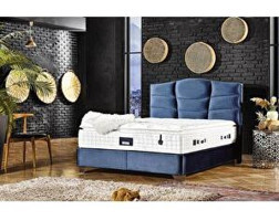 Ceviz Mobilya 160x200 cm Yataklı Başlıklı Çift Kişilik Baza Mavi