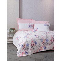 Cotton Box Jayda Pamuk 180x230 cm Çarşaflı Çiçekli Tek Kişilik Nevresim Takımı Pembe