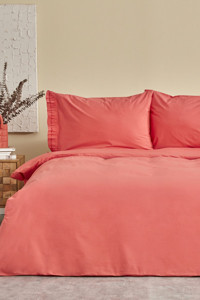 Karaca Home Denim Azur Pamuk 160x220 cm Çarşaflı Düz Renk Tek Kişilik Nevresim Takımı Kırmızı