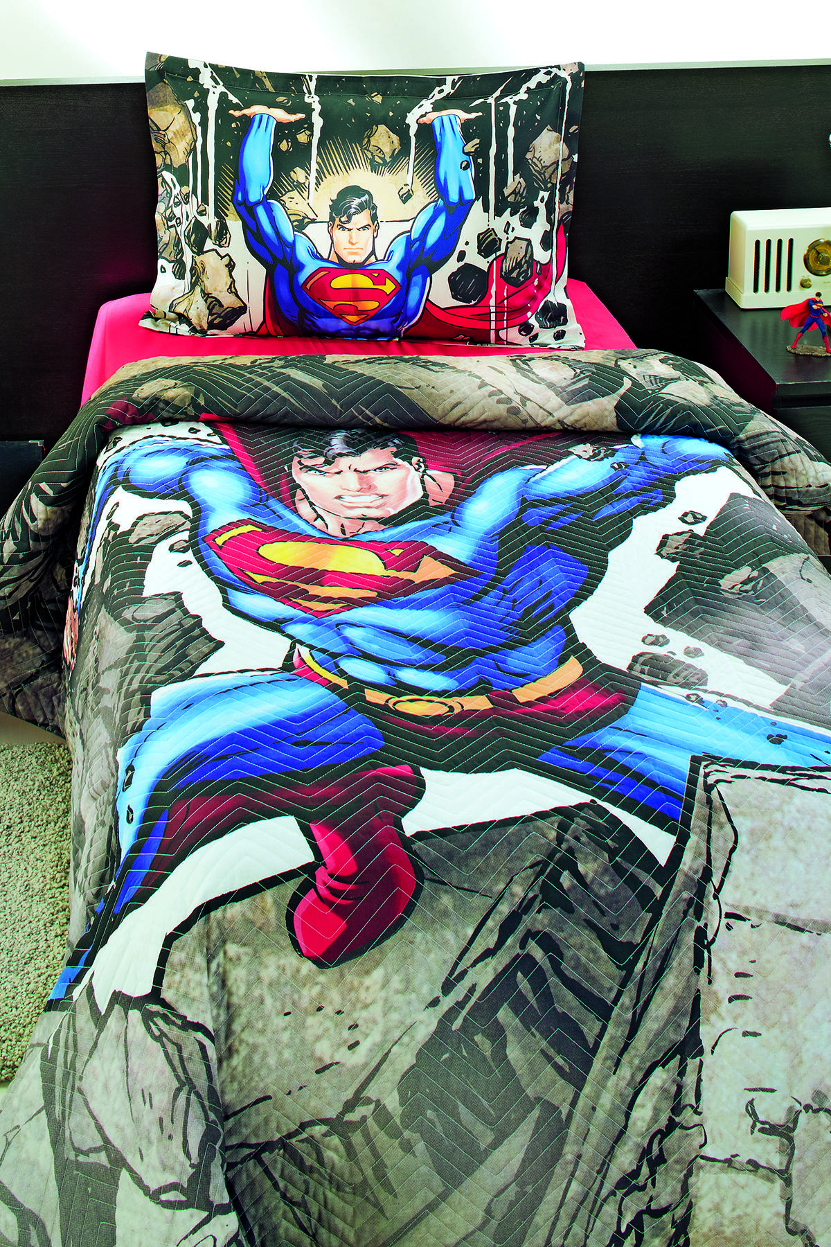 Özdilek Stone Pamuk 180x230 cm Çarşaflı Superman Tek Kişilik Nevresim Takımı Gri