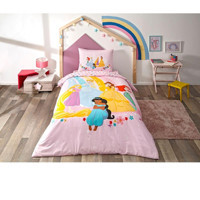 Taç Disney Princesses Pamuk 160x220 cm Çarşaflı Lastikli Disney Princesses Tek Kişilik Nevresim Takımı Pembe
