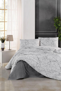 Tabu Home La Marble Pamuk 160x220 cm Çarşaflı Çizgili Tek Kişilik Nevresim Takımı Gri