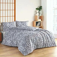 İpekçe Eva 4803-v7 Pamuk-Polyester 160x220 cm Çarşaflı Çiçekli Tek Kişilik Nevresim Takımı Gri