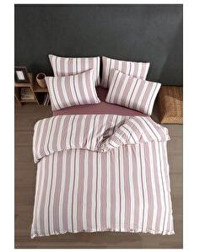Formeya Pamuk 160x220 cm Çarşaflı Lastikli Çizgili Tek Kişilik Nevresim Takımı Bordo