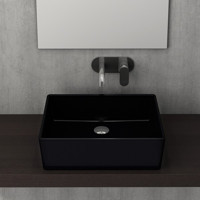 Bocchi Milano 1215-005-0125 Klasik Tekli 50 cm Seramik Tezgah Üstü Dikdörtgen Lavabo Parlak Siyah