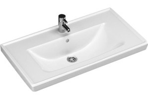 Turavit Safir Etejerli Tekli 80 cm Seramik Tezgah Üstü Dikdörtgen Lavabo Beyaz