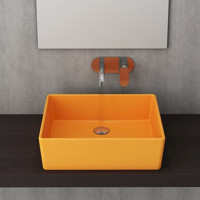Bocchi Milano 1215-021-0125 Klasik Tekli 50 cm Seramik Tezgah Üstü Dikdörtgen Lavabo Mandalina Sarısı