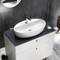 Turkuaz Cerastyle One Klasik Tekli 67 cm Seramik Tezgah Üstü Oval Lavabo Beyaz