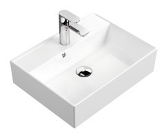 Aqua Bagno Plan Tekli 38 cm Seramik Tezgah Üstü Kare Lavabo Beyaz