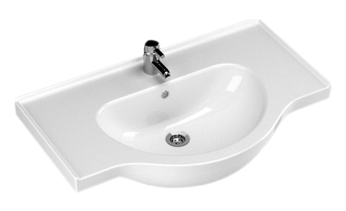 Turavit Yakamoz 080 Etejerli Tekli Seramik Tezgah Üstü Dikdörtgen Lavabo Beyaz