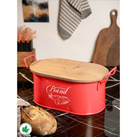 Lin Metal Bread Baskılı Kapaklı Ekmeklik Kırmızı