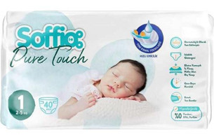 Soffio Pure Touch 1 Numara Bantlı Bebek Bezi 40 Adet