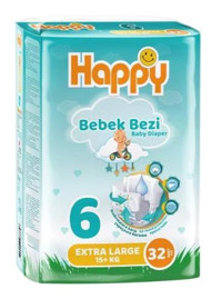 Happy 6 Numara Bantlı Bebek Bezi 32 Adet