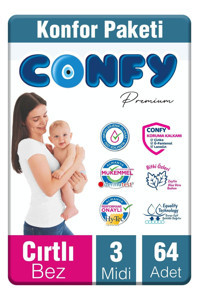 Confy 3 Numara Cırtlı Bebek Bezi 64 Adet