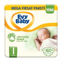 Evy Baby 1 Numara Organik Cırtlı Bebek Bezi 160 Adet