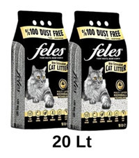 Feles Tozsuz Topaklanan İnce Taneli Aktif Karbonlu Bentonit Kedi Kumu 2x10 lt