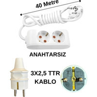 Avarson 3x2.5 TTR 3500 W Topraklı 2'li 40 m Uzatma Kablosu Beyaz