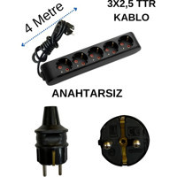 Avarson 3x2.5 TTR 3500 W Topraklı 5'li 4 m Uzatma Kablosu Siyah