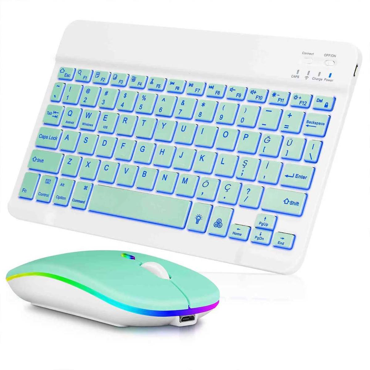 Apple iPad 10.Nesil 10.9" Işıklı Sessiz Beyaz Kablosuz Klavye Mouse Seti
