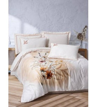 Cotton Box Bouquet Saten 4 Mevsim 200 x 220 cm Çarşaflı Desenli Çift Kişilik Nevresim Takımı Ekru