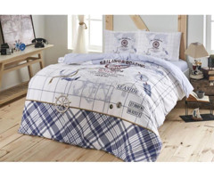 Taç Sea Side Ranforce 4 Mevsim 200 x 220 cm Çarşaflı Desenli Çift Kişilik Nevresim Takımı Mavi