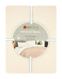 Evidea Soft Saten 4 Mevsim 200 x 220 cm Çarşaflı Düz Çift Kişilik Nevresim Takımı Krem-Pudra
