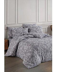 Çeyiz Diyarı Marcel Pamuklu 4 Mevsim 200 x 220 cm Çarşaflı Çiçekli Çift Kişilik Nevresim Takımı Gri