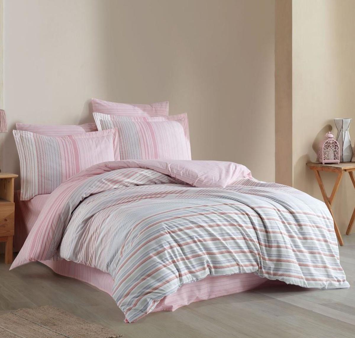Hobby Poplin Poplin 4 Mevsim 200 x 220 cm Çarşaflı Desenli Çift Kişilik Nevresim Takımı Pembe