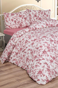Çeyiz Diyarı Emma Pamuklu 4 Mevsim 200 x 220 cm Çarşaflı Çiçekli Çift Kişilik Nevresim Takımı Kırmızı