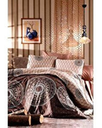 Çeyiz Diyarı Dimas Pamuklu 4 Mevsim 200 x 220 cm Çarşaflı Desenli Çift Kişilik Nevresim Takımı Kahve