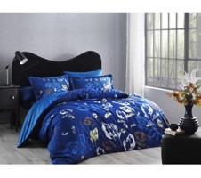 Taç Tallin Saten 4 Mevsim 200 x 220 cm Çarşaflı Desenli Çift Kişilik Nevresim Takımı Lacivert